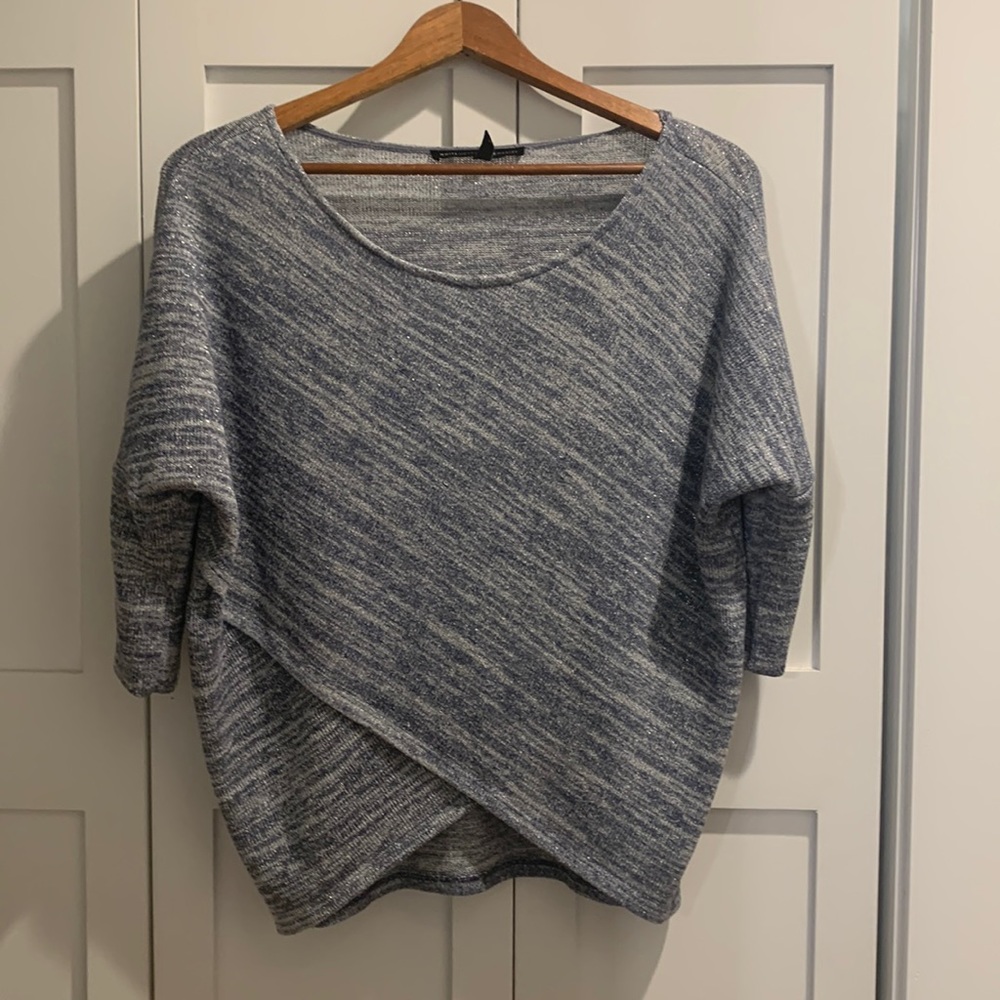 White House black market fold over sparkly blue sweater